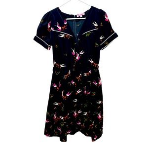 Trollied Dolly Bird Pattern Black ModCloth Dress S